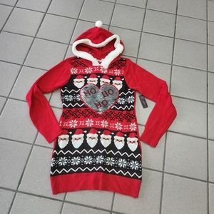 NWT Juniors L(11-13) Ugly Christmas Hooded Sweater Flip Sequins "Ho Ho Ho" Santa